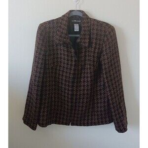 Sag Harbor Blazer Jacket Womens Tweed Zip Up Collared Brown Black12